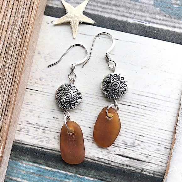 Hand Crafted Jewelry - Genuine Sea Glass / Beach Glass Beaded Earrings